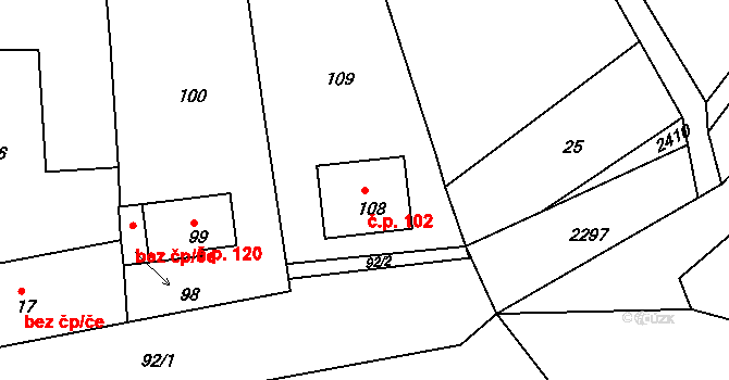 Popovice 102, Rataje na parcele st. 108 v KÚ Popovice u Kroměříže, Katastrální mapa