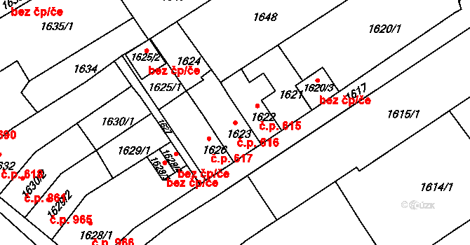 Holešov 616 na parcele st. 1623 v KÚ Holešov, Katastrální mapa