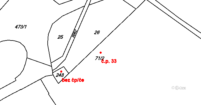 Víceměřice 33 na parcele st. 71/2 v KÚ Víceměřice, Katastrální mapa