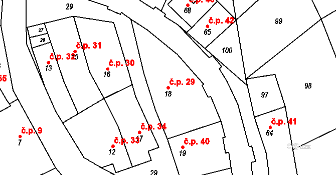 Hamry 29, Plumlov na parcele st. 18 v KÚ Hamry, Katastrální mapa