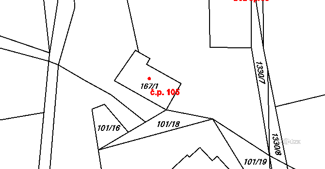 Partutovice 105 na parcele st. 167/1 v KÚ Partutovice, Katastrální mapa