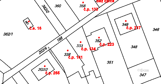 Přerov VII-Čekyně 134, Přerov na parcele st. 333 v KÚ Čekyně, Katastrální mapa