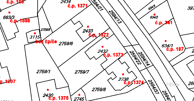 Lipník nad Bečvou I-Město 1373, Lipník nad Bečvou na parcele st. 2432 v KÚ Lipník nad Bečvou, Katastrální mapa