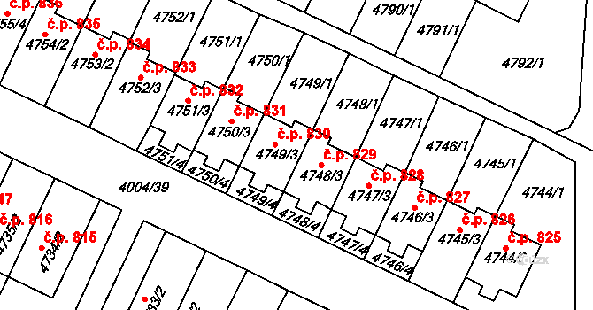 Žižkov 830, Kutná Hora na parcele st. 4749/3 v KÚ Kutná Hora, Katastrální mapa