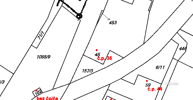 Střednice 35, Vysoká na parcele st. 45 v KÚ Střednice, Katastrální mapa