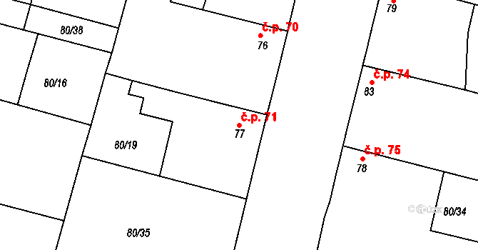 Netřebice 71 na parcele st. 77 v KÚ Netřebice u Nymburka, Katastrální mapa