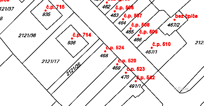 Lišov 524 na parcele st. 468 v KÚ Lišov, Katastrální mapa