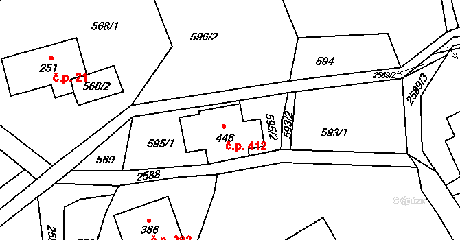 Velký Šenov 412 na parcele st. 446 v KÚ Velký Šenov, Katastrální mapa