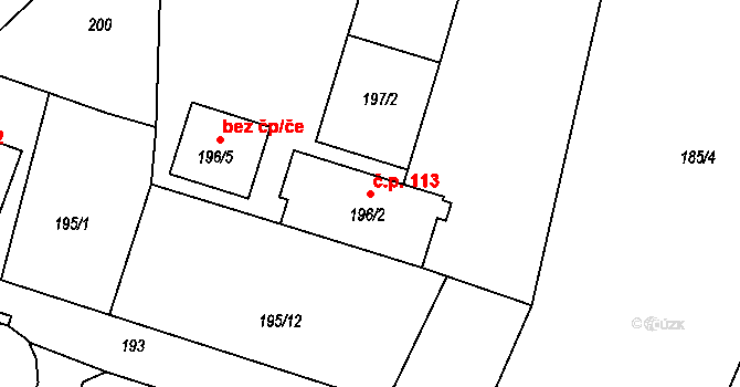 Všeborovice 113, Dalovice na parcele st. 196/2 v KÚ Všeborovice, Katastrální mapa