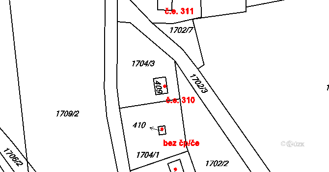 Voděrady 310, Frýdštejn na parcele st. 409 v KÚ Frýdštejn, Katastrální mapa