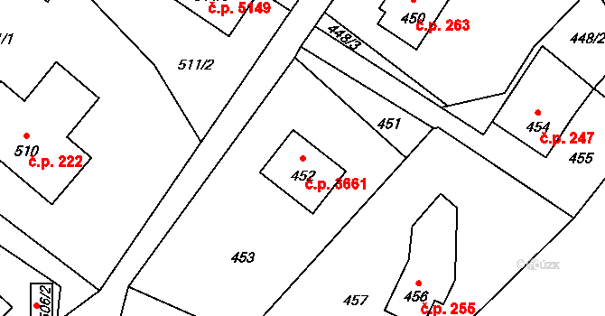 Vrkoslavice 3661, Jablonec nad Nisou na parcele st. 452 v KÚ Vrkoslavice, Katastrální mapa