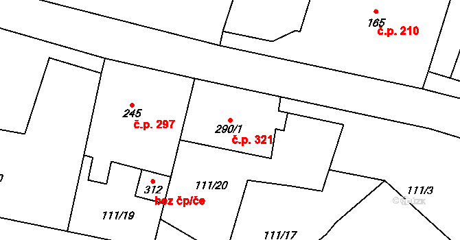 Josefův Důl 321 na parcele st. 290/1 v KÚ Josefův Důl u Jablonce nad Nisou, Katastrální mapa