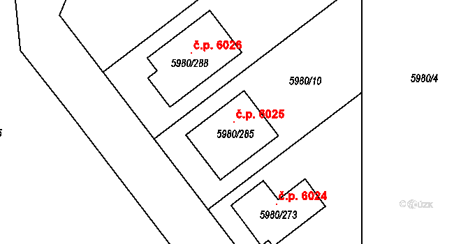 Chomutov 6025 na parcele st. 5980/285 v KÚ Chomutov I, Katastrální mapa