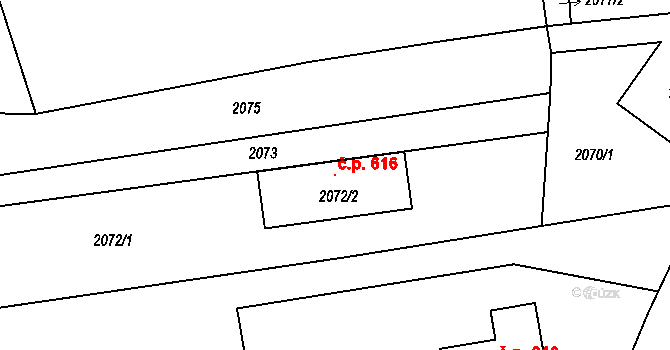 Louky 616, Karviná na parcele st. 2072/2 v KÚ Louky nad Olší, Katastrální mapa
