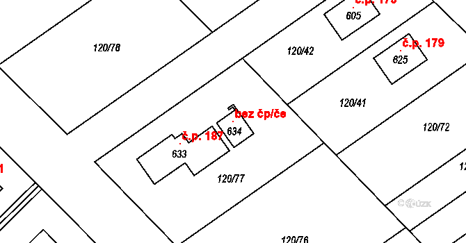 Holešov 121252141 na parcele st. 634 v KÚ Dobrotice, Katastrální mapa