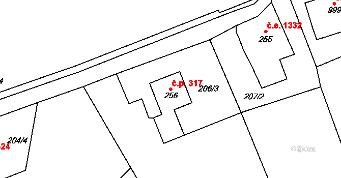 Polubný 317, Kořenov na parcele st. 256 v KÚ Polubný, Katastrální mapa