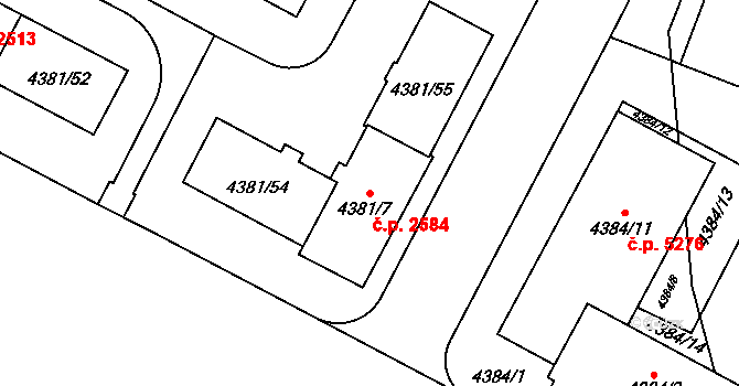Jihlava 2584 na parcele st. 4381/7 v KÚ Jihlava, Katastrální mapa