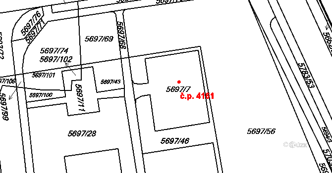 Jihlava 4161 na parcele st. 5697/7 v KÚ Jihlava, Katastrální mapa