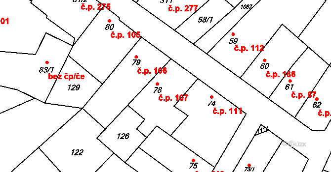 Rožďalovice 107 na parcele st. 78 v KÚ Rožďalovice, Katastrální mapa