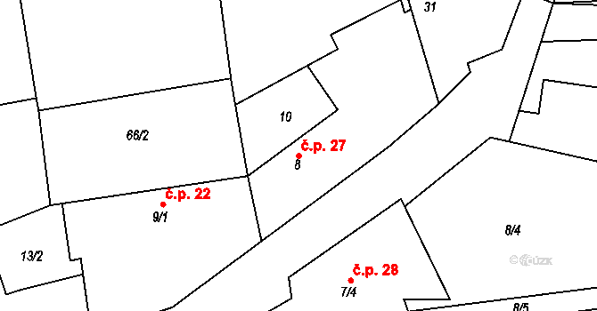 Lounín 27, Tmaň na parcele st. 8 v KÚ Lounín, Katastrální mapa