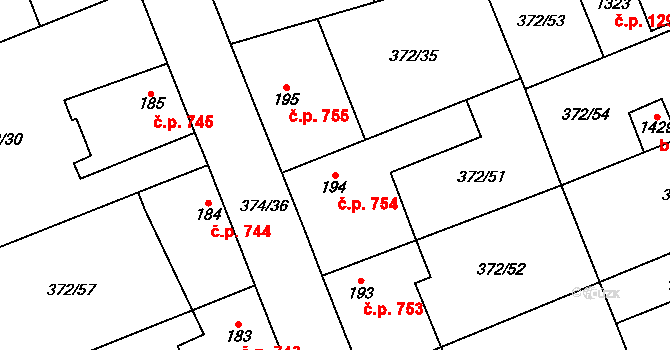 Hostivice 754 na parcele st. 194 v KÚ Litovice, Katastrální mapa