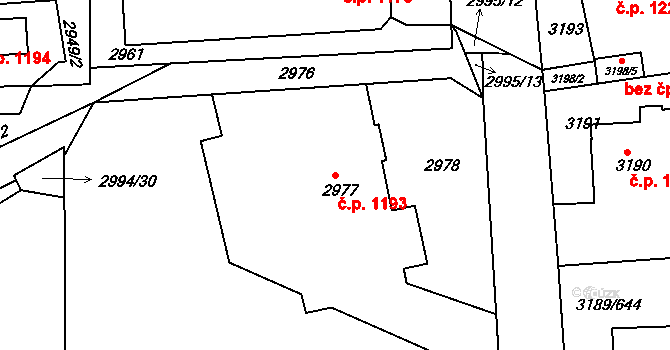 Roztoky 1193 na parcele st. 2977 v KÚ Žalov, Katastrální mapa