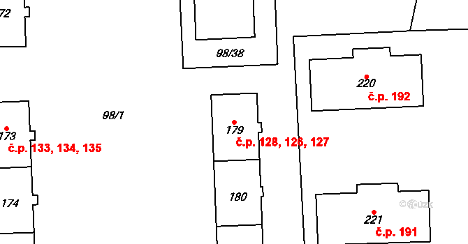 Vysoká Pec 126,127,128, Bohutín na parcele st. 179 v KÚ Vysoká Pec u Bohutína, Katastrální mapa