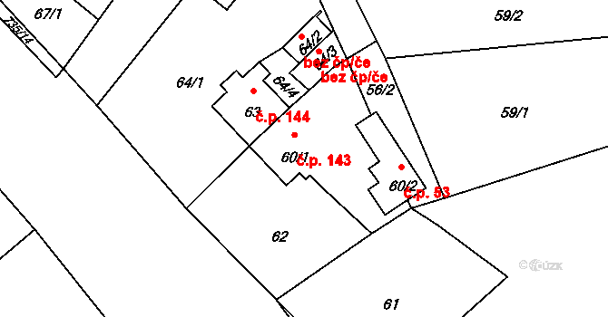 Jestřebí 143 na parcele st. 60/1 v KÚ Jestřebí u České Lípy, Katastrální mapa