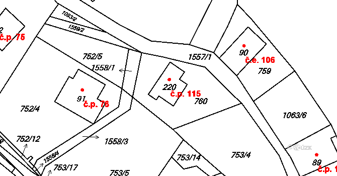 Horní Prysk 115, Prysk na parcele st. 220 v KÚ Horní Prysk, Katastrální mapa