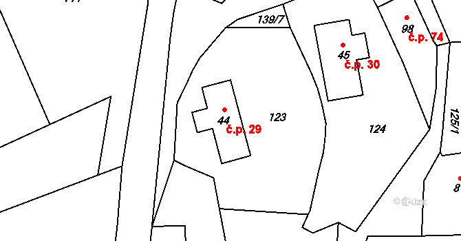 Horní Dřevíč 29, Stárkov na parcele st. 44 v KÚ Horní Dřevíč, Katastrální mapa