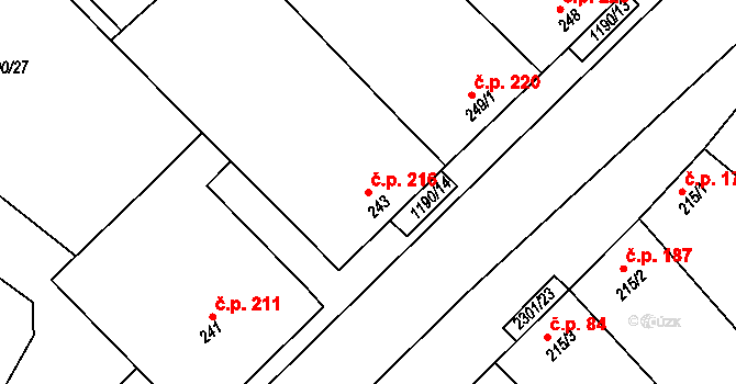 Násedlovice 216 na parcele st. 243 v KÚ Násedlovice, Katastrální mapa