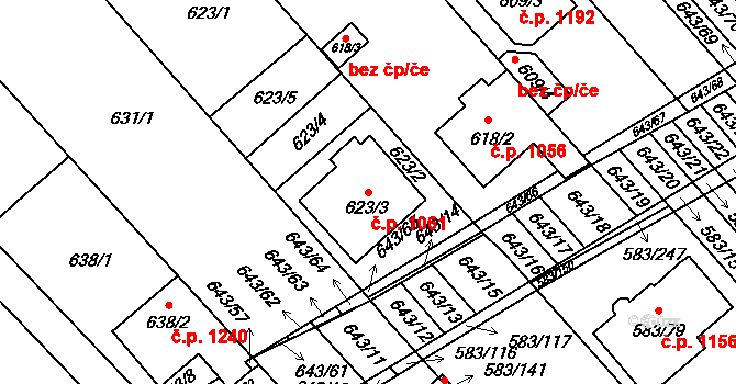 Rohatec 1061 na parcele st. 623/3 v KÚ Rohatec, Katastrální mapa