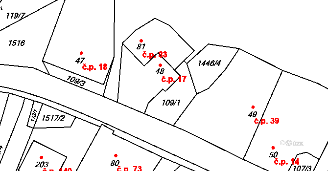 Kozlov 17 na parcele st. 48 v KÚ Kozlov u Jihlavy, Katastrální mapa