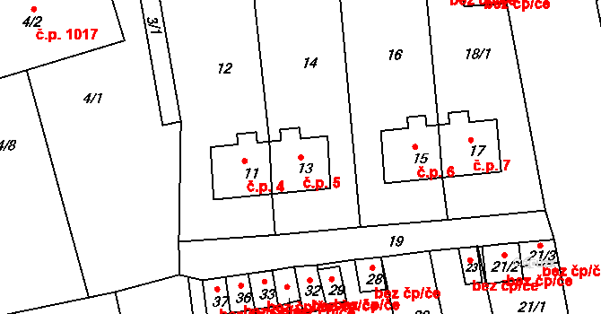 Pod Cvilínem 5, Krnov na parcele st. 13 v KÚ Opavské Předměstí, Katastrální mapa