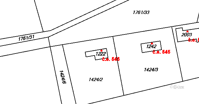 Morávka 546 na parcele st. 1222 v KÚ Morávka, Katastrální mapa