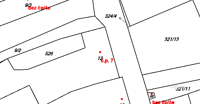Hradišťko I 7, Veltruby na parcele st. 12 v KÚ Hradišťko I, Katastrální mapa
