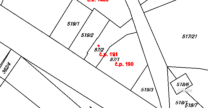 Ládví 191, Kamenice na parcele st. 87/2 v KÚ Ládví, Katastrální mapa