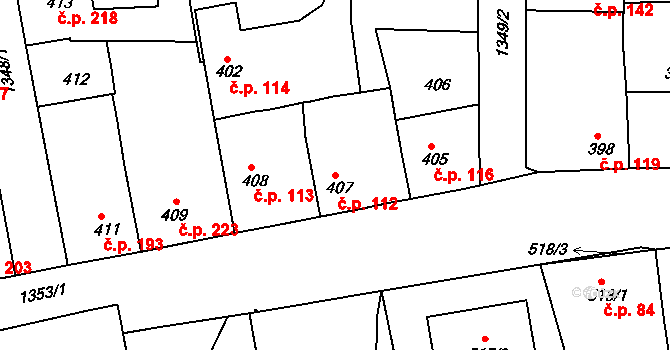 Tuchlovice 112 na parcele st. 407 v KÚ Tuchlovice, Katastrální mapa