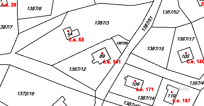 Lažany 141, Černošín na parcele st. 89 v KÚ Lažany u Černošína, Katastrální mapa