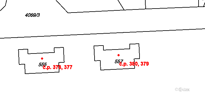 Chyňava 379,380 na parcele st. 557 v KÚ Chyňava, Katastrální mapa