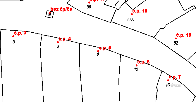 Tážaly 5, Kožušany-Tážaly na parcele st. 9 v KÚ Tážaly, Katastrální mapa