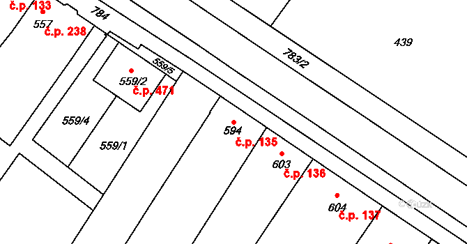 Křelov 135, Křelov-Břuchotín na parcele st. 594 v KÚ Křelov, Katastrální mapa