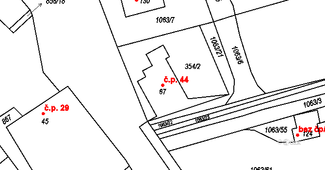 Želechovice 44 na parcele st. 67 v KÚ Želechovice u Uničova, Katastrální mapa