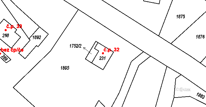Rožmitál na Šumavě 32 na parcele st. 231 v KÚ Rožmitál na Šumavě, Katastrální mapa