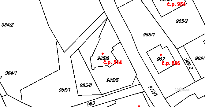 Jilemnice 514 na parcele st. 985/6 v KÚ Jilemnice, Katastrální mapa