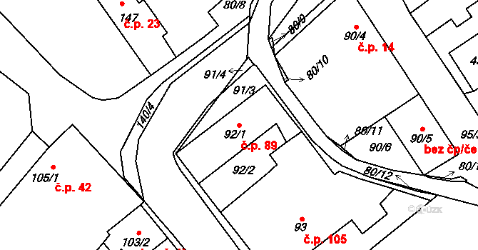 Choryně 89 na parcele st. 92/1 v KÚ Choryně, Katastrální mapa