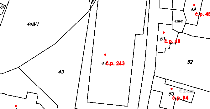 Pržno 243 na parcele st. 47 v KÚ Pržno u Vsetína, Katastrální mapa
