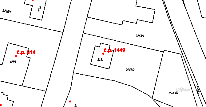 Rožnov pod Radhoštěm 1449 na parcele st. 2131 v KÚ Rožnov pod Radhoštěm, Katastrální mapa