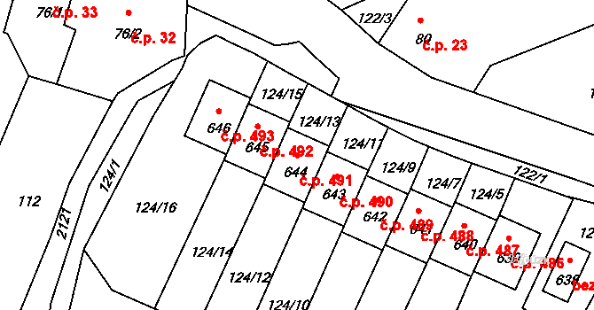 Dolní Podluží 491 na parcele st. 644 v KÚ Dolní Podluží, Katastrální mapa