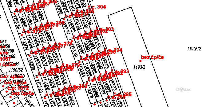 Bechyně 294 na parcele st. 1193/88 v KÚ Bechyně, Katastrální mapa
